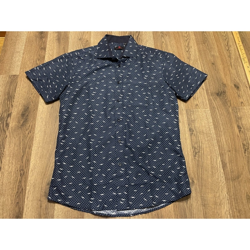 BC Collection Shirt, Men's Size Small, Blue White, Button Up, Short Sleeve